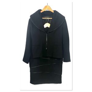 Lafayette 148 2PC Pencil Skirt Suit Zipper Embellished Sz 10 Black Wool Blend